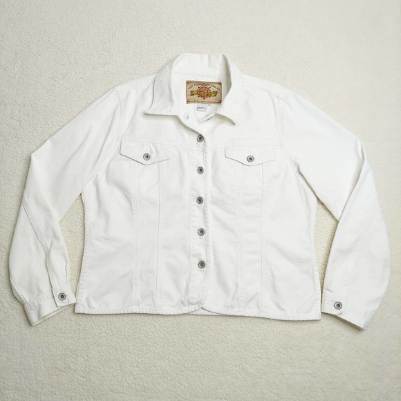 Territory Ahead Womens Denim Jacket XL Plus White 90s Vintage Jeans Hong Kong - Picture 1 of 9